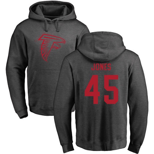 Atlanta Falcons Men Ash Deion Jones One Color NFL Football #45 Pullover Hoodie Sweatshirts->atlanta falcons->NFL Jersey